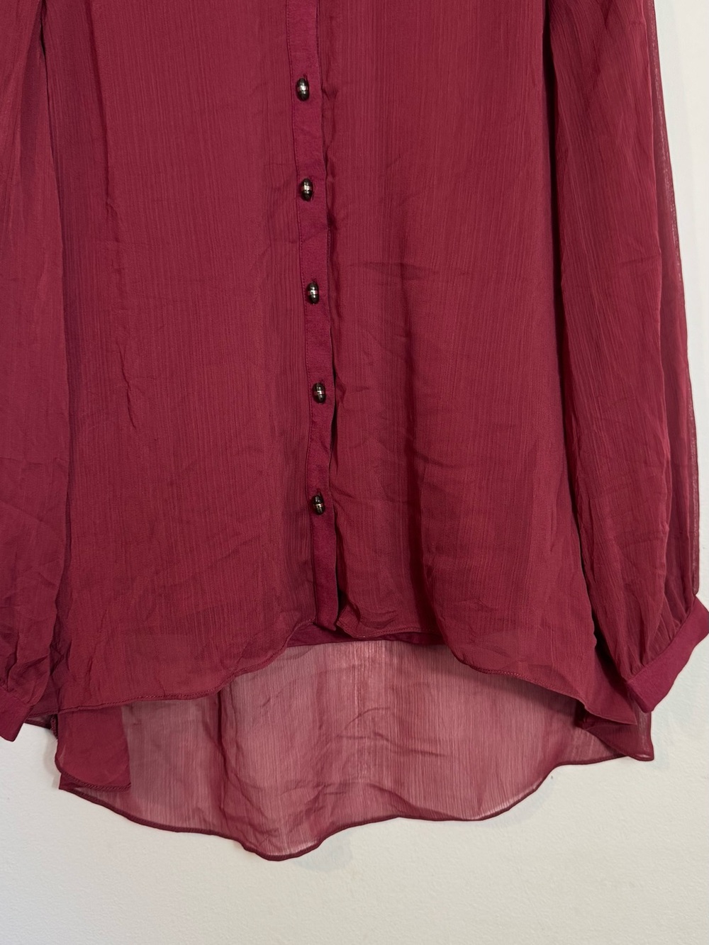 Soft Surroundings Wine-Red Mandarin Collar Button-Down Blouse - Picture 4 of 9